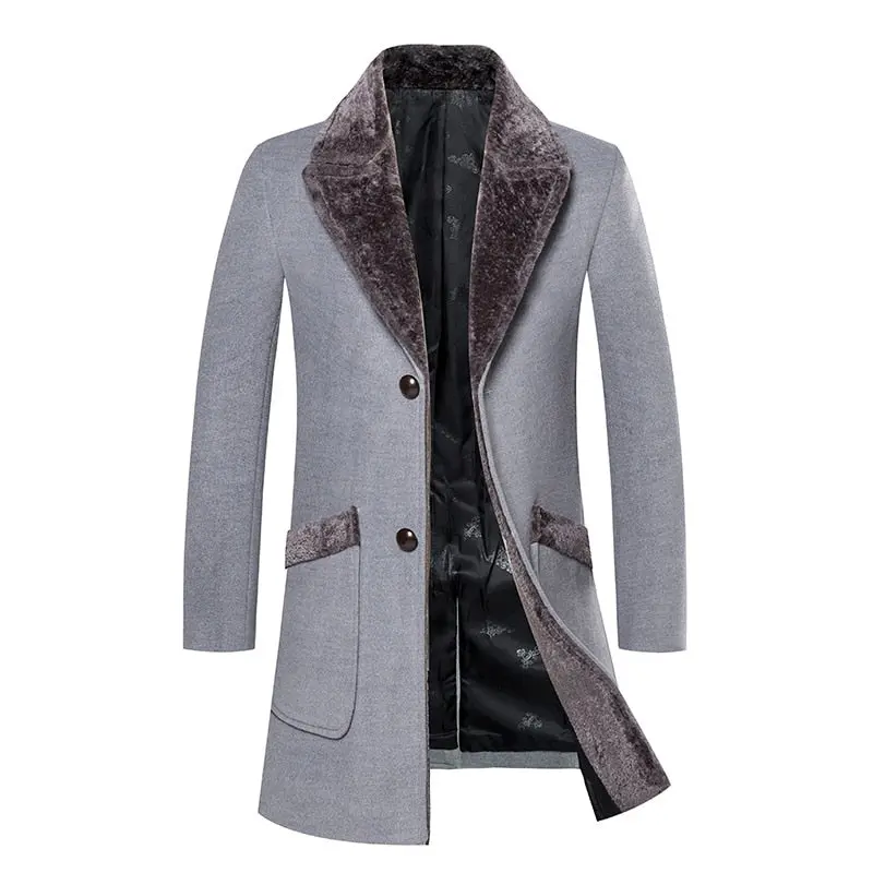 Overcoat Male  Wool Blend Mid Long Winter Coat Men With Fur Collar Coat Men Winter Trench Manteau Homme Hiver 1