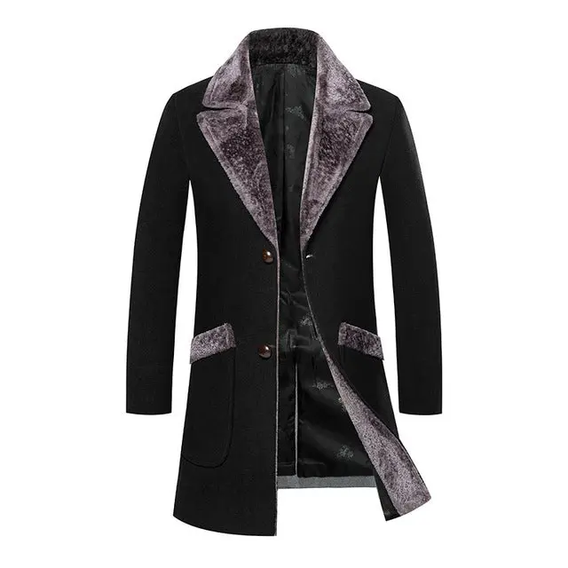 Overcoat Male Wool Blend Mid Long Winter Coat Men With Fur Collar Coat Men Winter Trench Manteau Homme Hiver 2