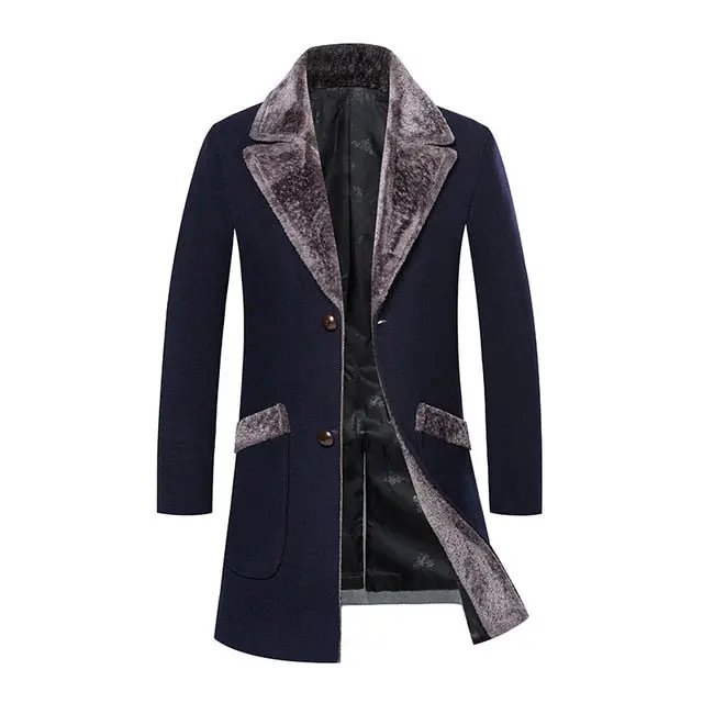 Men's Wool-Blend Overcoat with Fur Collar – Mid-Length Winter Trench Coat - Image 4