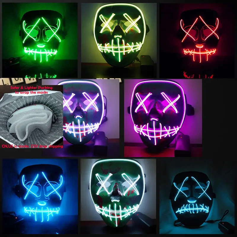 Halloween Mask Led Light Up Funny Masks The Purge Election Year Great Festival Cosplay Costume Supplies Party Masks Glow In Dark 1