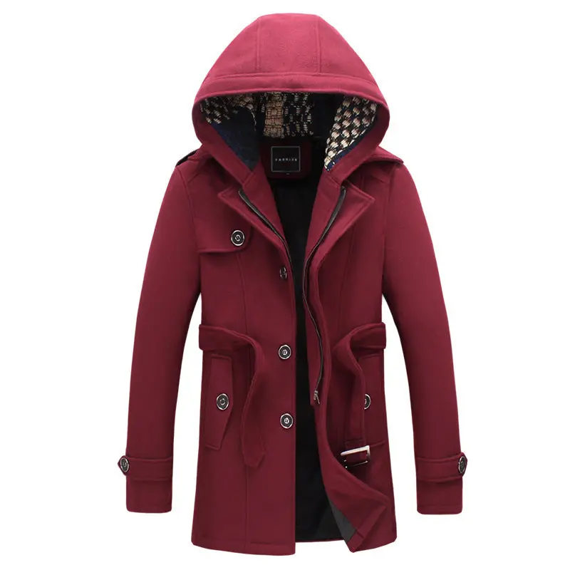 New 2018 Autumn/Winter Men's Fashion Brand Men Long Section Men Plus Cotton Coat Thick Woolen Coat Hooded Woolen Jacket 1