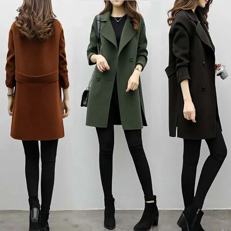 Winter Women Wool Blend Ladies Long Coat Female Jacket Plus Size Collarcoats Outwear Jackets Double-Breasted Elegant Overcoat 1