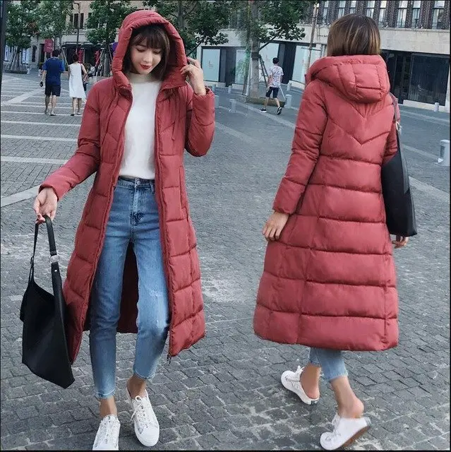 S-6Xl New Autumn Winter Women Plus Size Fashion Down Long Hoodie Down Parkas Cotton Warm Jackets Thick Female Long Coat Clothing 6
