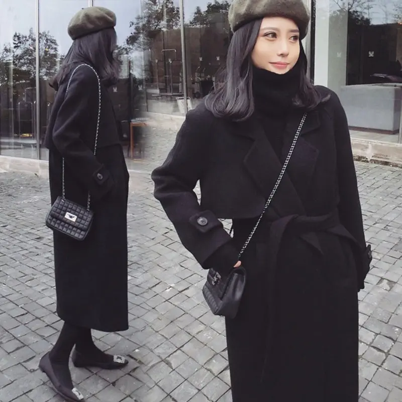 2018 New Spring Woolen Coat Women Long Woolen Coat Female Black Winter Coats Long Outerwear For Women  S/M/L/Xl/Xxl 1