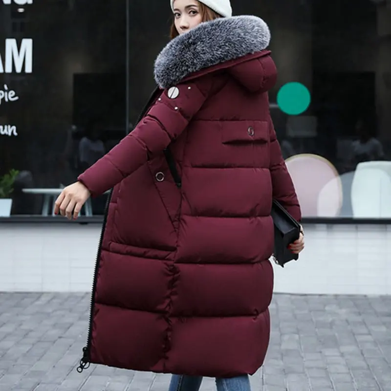 New Women Winter Elegant Long Down Coat 2017 Fashion Female Duck Parkas Thick Warm Big Fur Collar Down Jacket Slim Plus Size 1