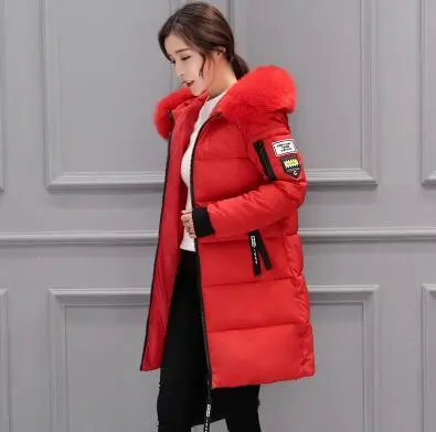 New 2018 Autumn Winter Women Fur Collar Long Hoodie Down Jacket Plus Size Hooded Cotton Thick Warm Windproof Parkas 7
