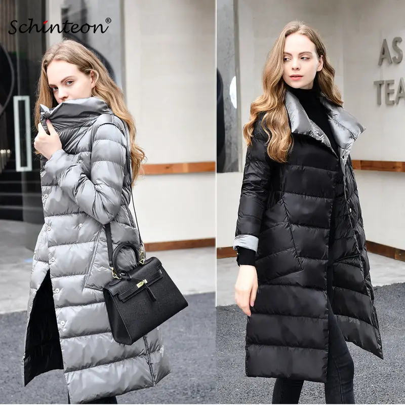 2018 Ultra Light Down Jacket Reversible Two Side Wear 90% White Duck Down Long Coat Slim Stand Collar Outwear Waterproof 1