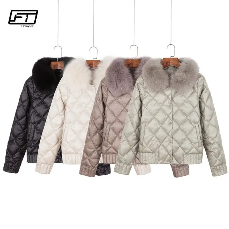 Fitaylor Women Down Jacket Winter Warm Ultra Light Real Collar Short Jacket White Duck Down Parka Elegant Coat Outwear 1