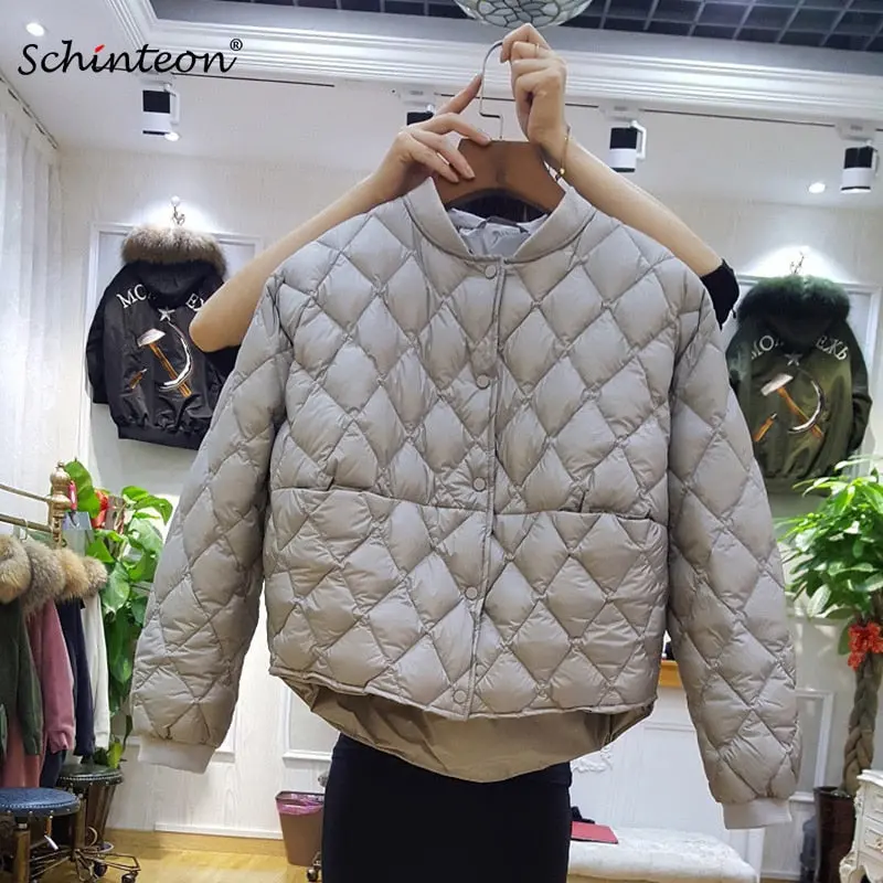 2018 Baseball Down Jacket Women Short White Duck Down Outwear Loose Casual Coat Ultra Light Down Jackets Over Size 1