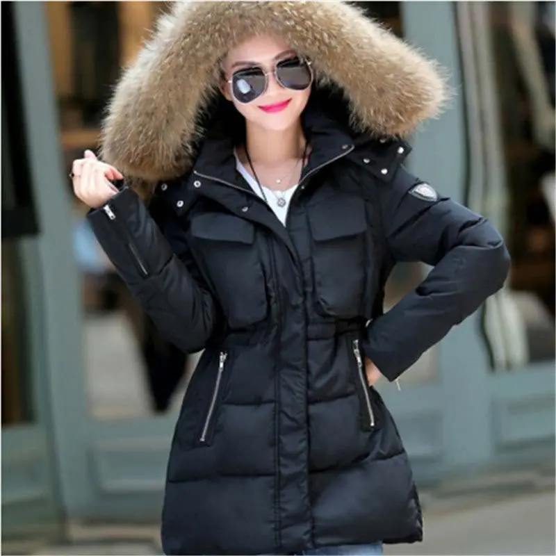 Ailooge 2017 Winter Jacket Women Thickening Slim Long Cotton Padded Coat Fur Hood Parka Women Manteau Femme 1