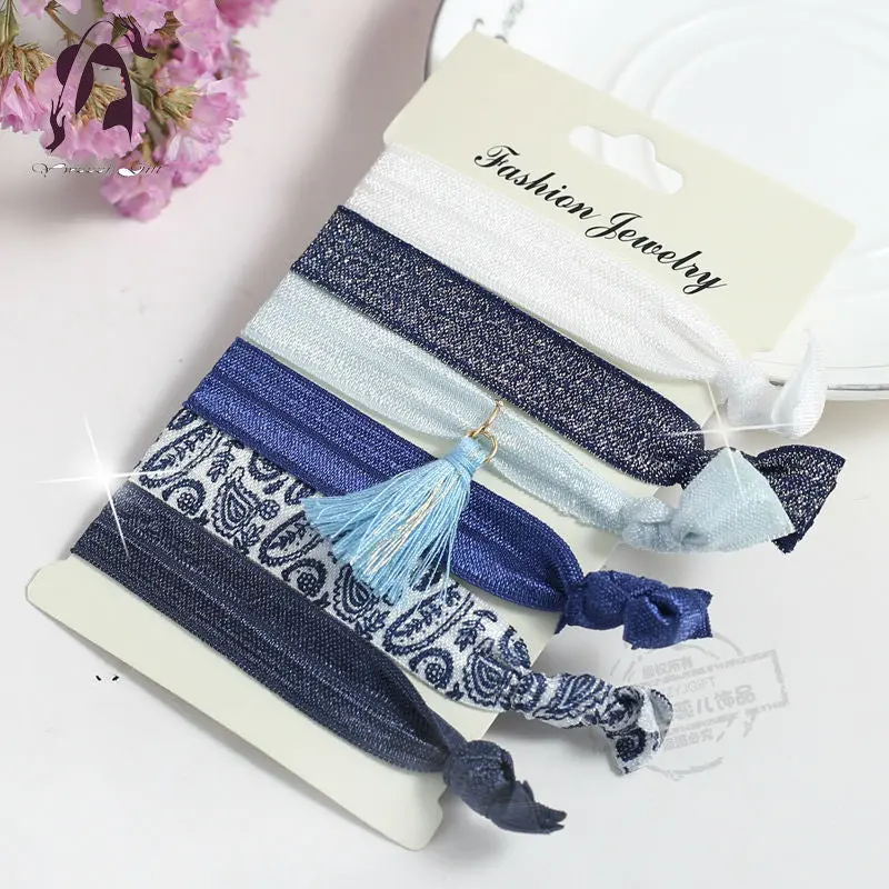 Trendy Summer Elastic Women Hair Accessories Tassel Hairband Jewelry Hand Band For Girls 5Pcs/Pack Hair Tips Headwear Hair Bands 1