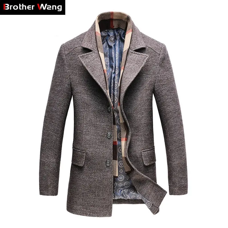 2018 Winter Men's Casual Wool Trench Coat Fashion Business Long Thicken Slim Overcoat Jacket Male Peacoat Brand Clothes 1717 1