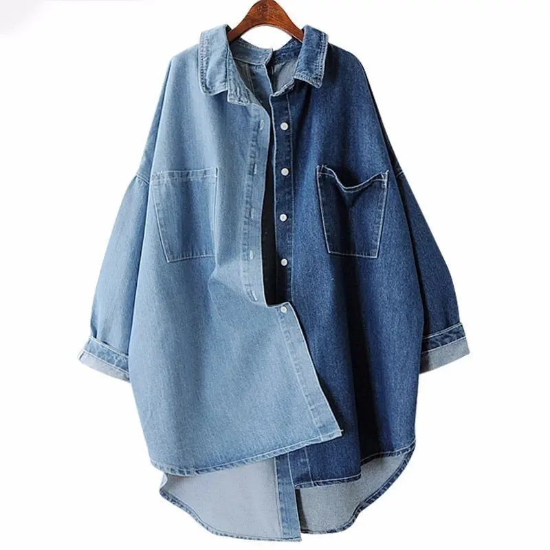 [Ewq] 2018 Spring Autumn New Korean Tide Blue Turn-Down Collar Batwing Sleeve Single Breasted Cotton Lady Coat Ma70505 1