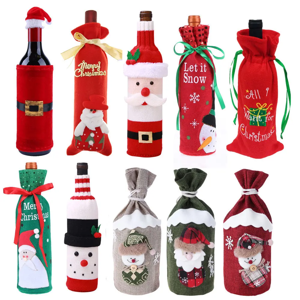11 Types Christmas Wine Bottle Cover New Year Gift Bag Holder Christmas Decoration For Home Party Dinner Table Decor 1
