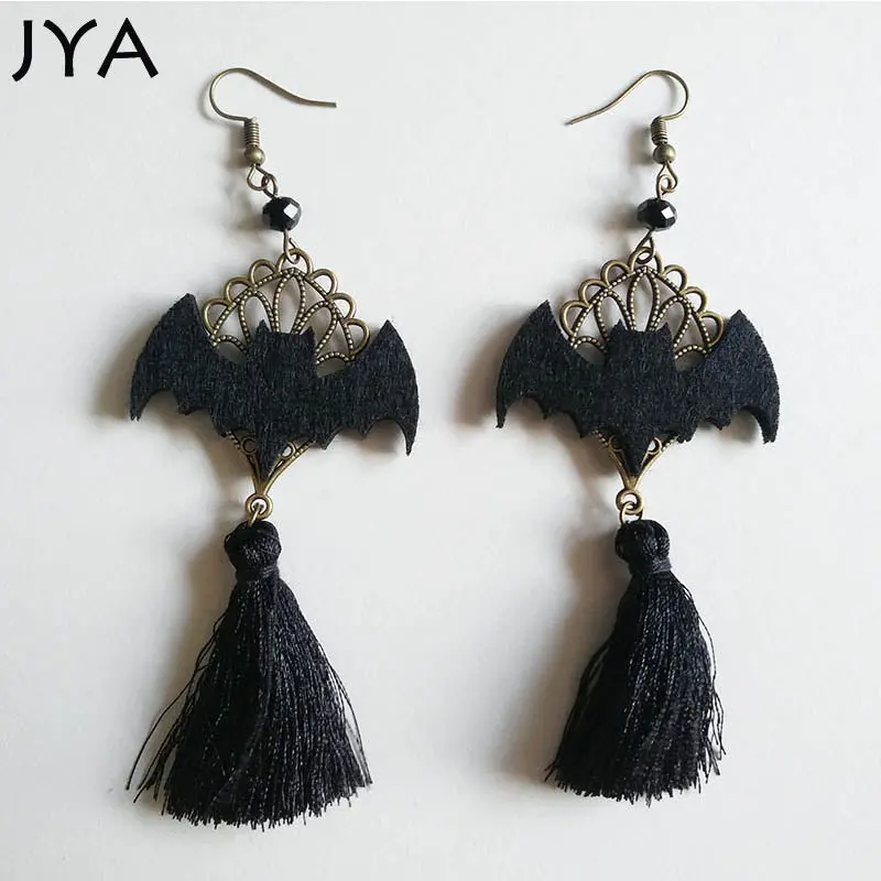 Jya Punk Handmade Tassel Earrings For Women Gothic Victorian Retro Dangle Earrings Queen Fashion Bat Halloween Club Vintage 1