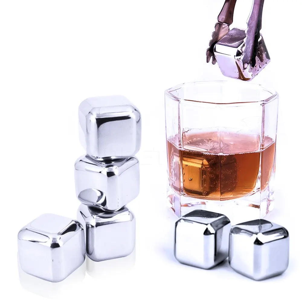 4 Pcs/Lot Newest Whiskey Stainless Steel Stones Whisky Ice Cooler For Whiskey Beer Bar Household Wedding Gift Favor Christmas 1