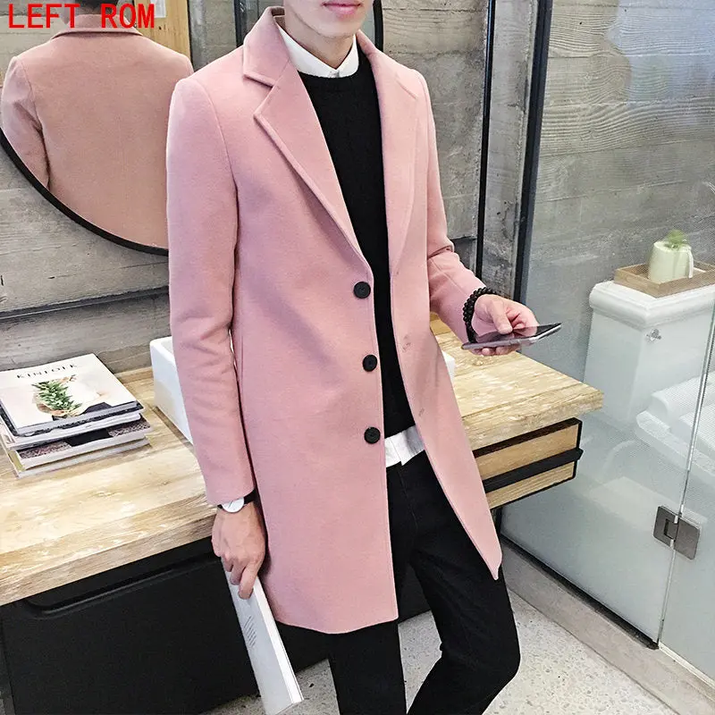 2017 Brand Autumn And Winter Men's Woolen Coat Korean Version Of The Body In The Long Section Of The Wind Coat Men's Woolen Tide 1