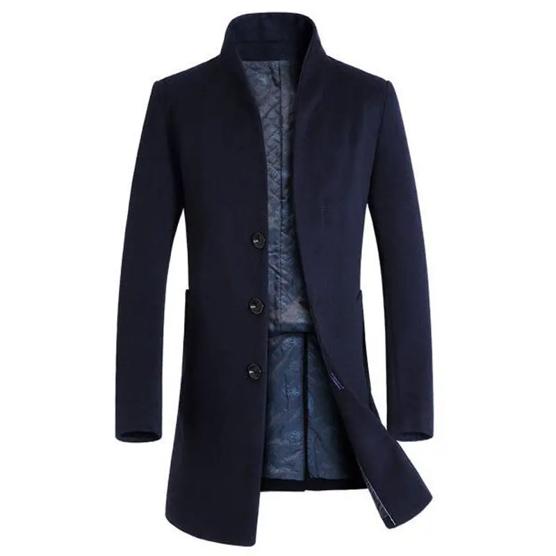 Long Woolen Coat Men Winter Thicken Trench Wool Coats Mens Casual Silm Fit Warm Windbreaker Jacket Palto Mens Peacoat Overcoat 1