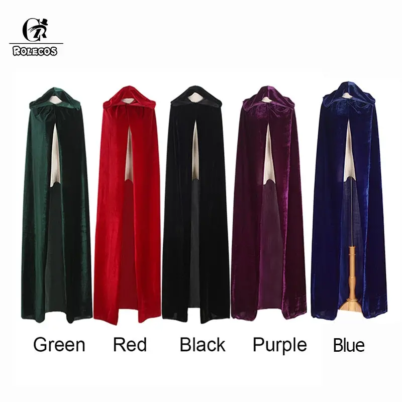 Rolecos Halloween Cloak Costume Adult Witch Long Purple Green Red Black Hood And Capes Halloween Costumes For Women Men Cloak 1