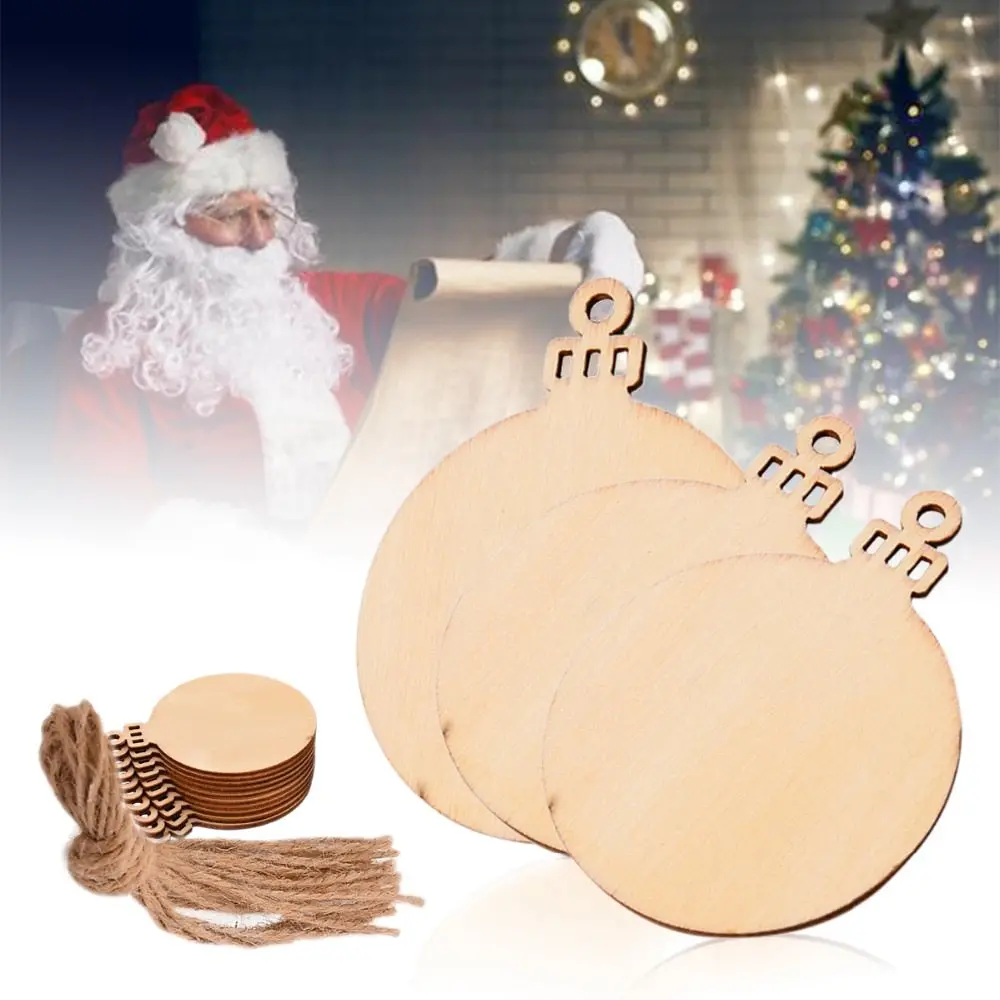 10Pcs Wooden Round Baubles Tags Christmas Balls Decorations Art Craft Ornaments Christmas Diy Decors 1