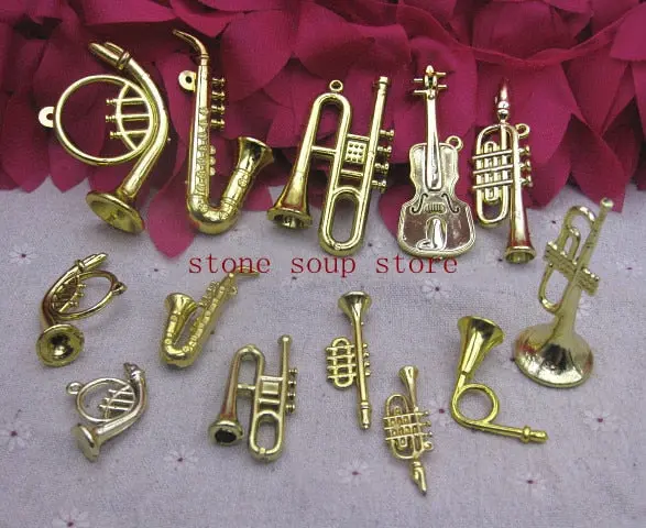 3-24Pcs Plastic Gold Plated Mini Instruments Pendant Christmas Tree Hanging Ornament Diy Decoration Craft Small Instrument 1
