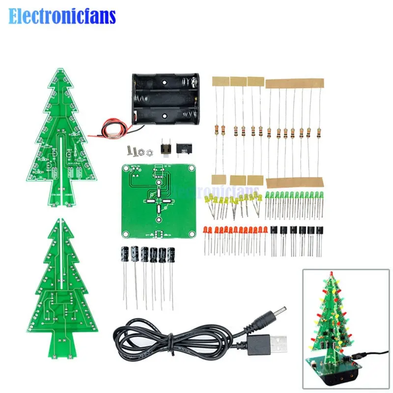 1Set 3D Christmas Tree Led Diy Kit Red/Green/Yellow Led Flash Circuit Kit Electronic Fun Suite Christmas Gift 1