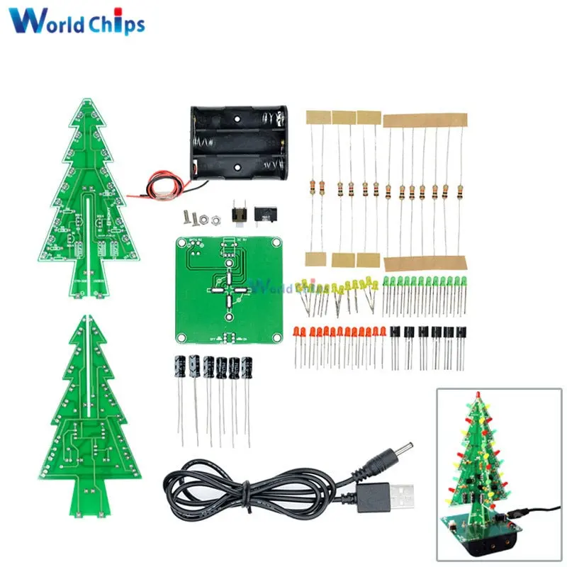 1Set 3D Christmas Tree Led Diy Kit Red/Green/Yellow Led Flash Circuit Kit Electronic Fun Suite Christmas Gift Fee Shipping 1