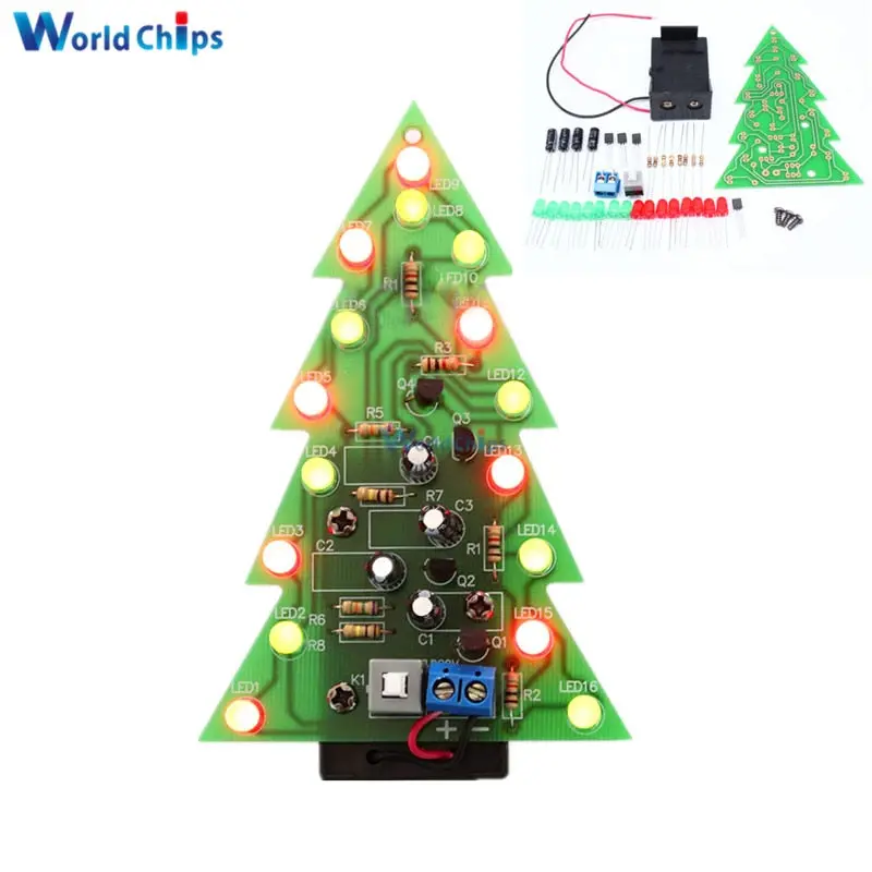 Diy Kit Christmas Trees Led Circuit Red Green Flash Light Electronic Suit 1