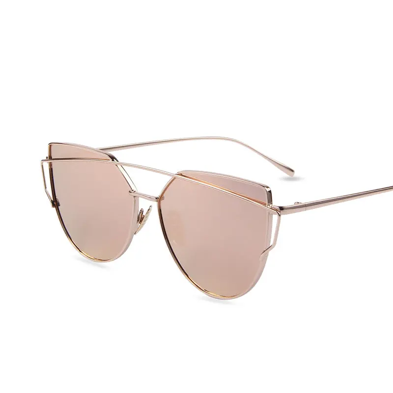 Hot Sale Mirror Flat Lense Women Cat Eye Sunglasses Classic Brand Designer Twin-Beams Rose Gold Frame Sun Glasses For Women M195 1