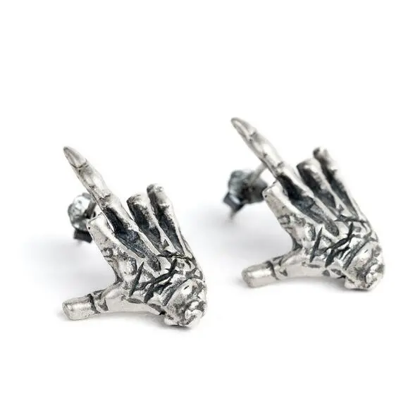 New Style Solid 925 Sterling Silver Skull Hand Stud Earrings Gothic Rock Bone Earrings Halloween Day's Gift 1