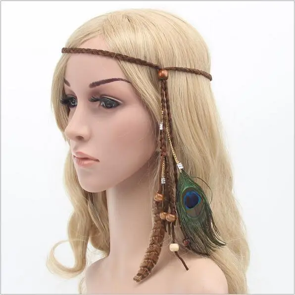 Bohemian Peacock Feather Braided Headband Hair Head Bands Beach Accessories For Women Girl Hairband Ornaments Tiara Decorations 1