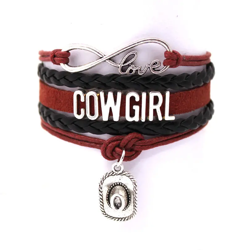 Infinity Love Girls Bracelets Cowgirl Bracelet  Anchor Sports Suede Leather Cheer Bracelets For Women R001e- Drop Shipping 1