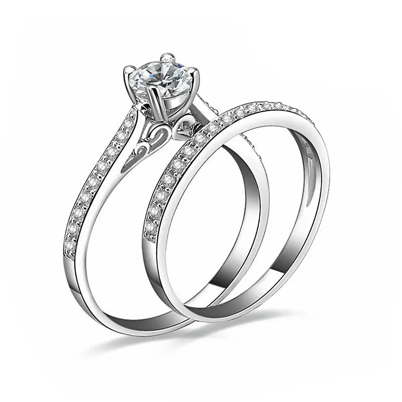 2Pcs/Set Charm Lovers Ring Bijoux Femme Fashion Jewelry Bijoux Silver Crystal Engagement Wedding Rings For Women Men Anel 1
