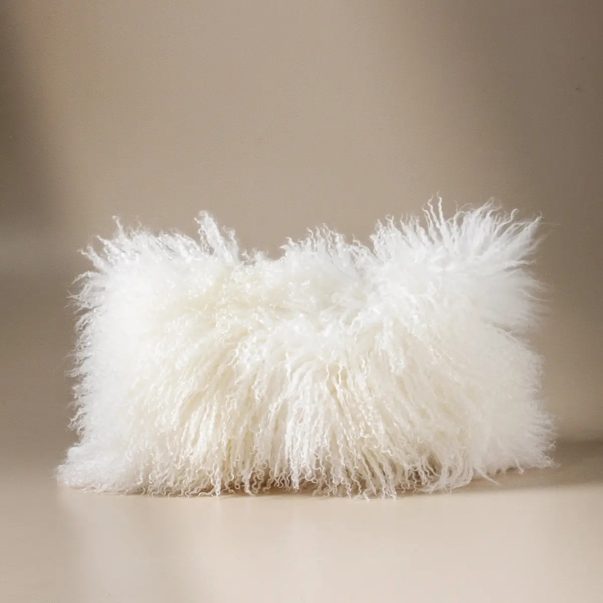 Tibetan Fur Cushion Lumbar 30X50 White 1