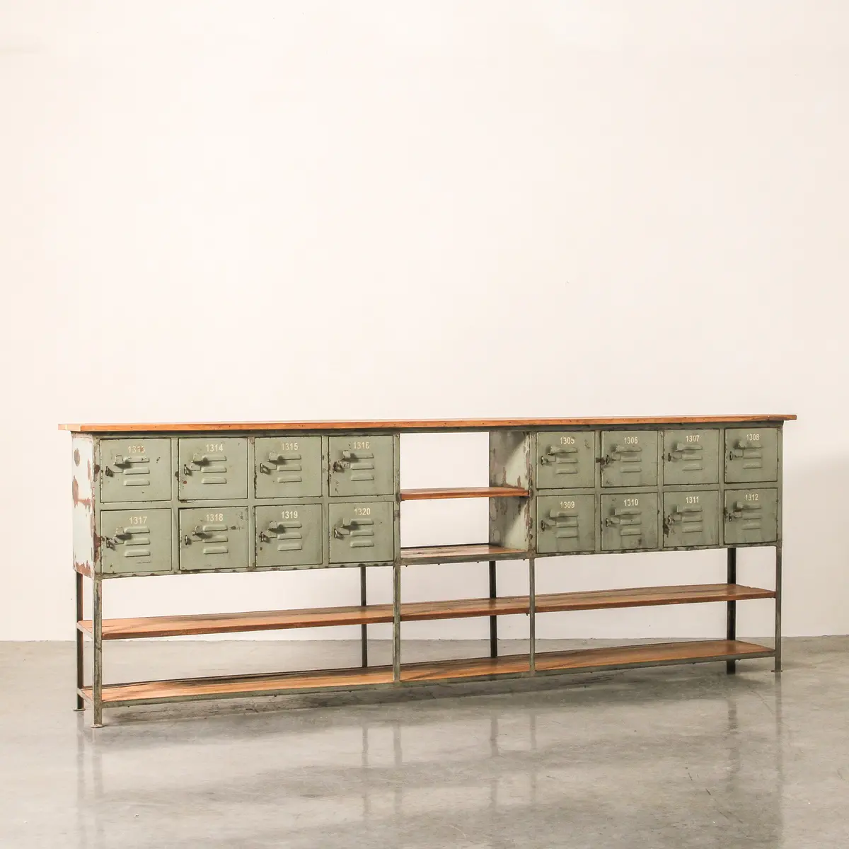 Vintage Indian Wooden And Iron Multi Door Console Table 1