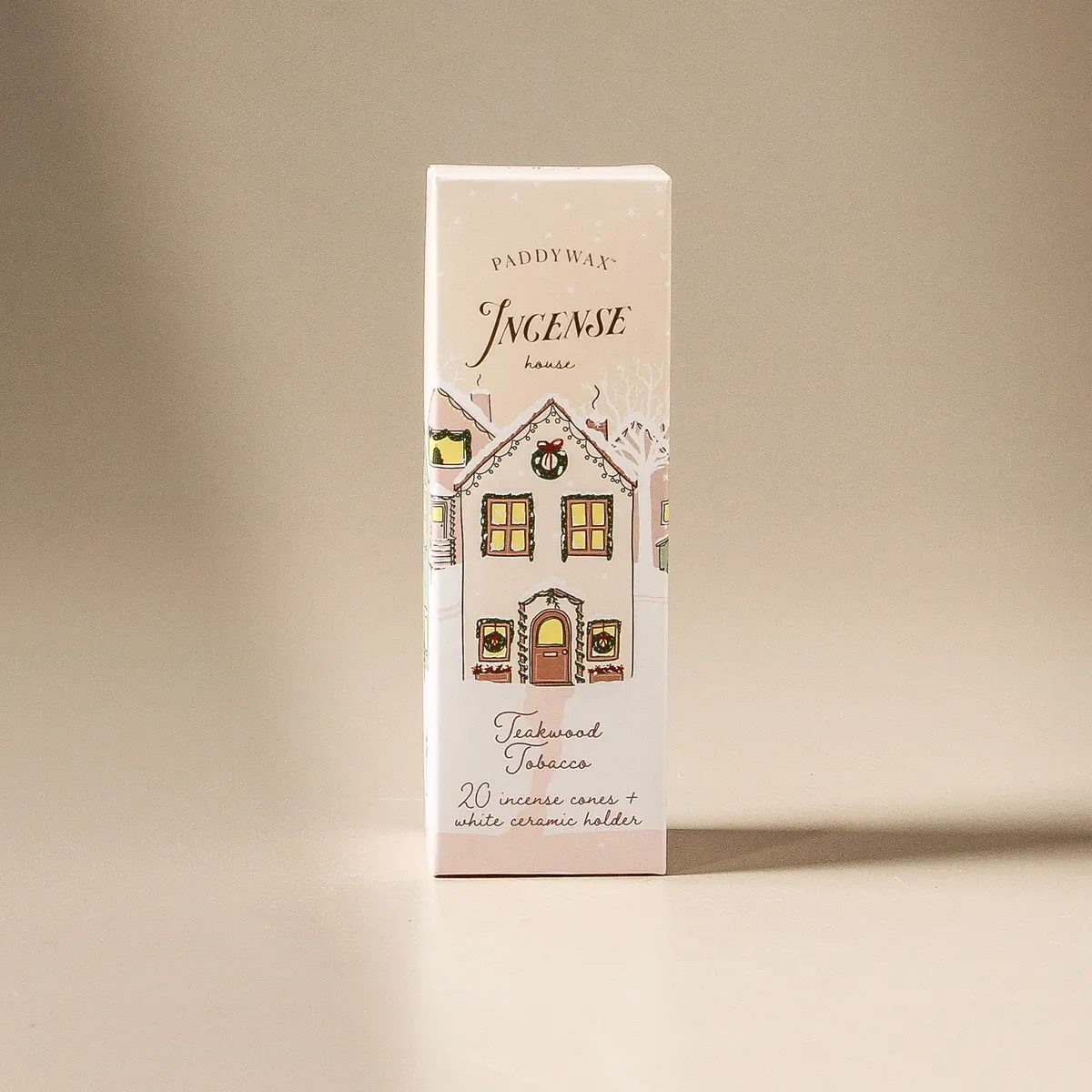 White Ceramic House With 20 Incense Cones - Teakwood Tobacco 1