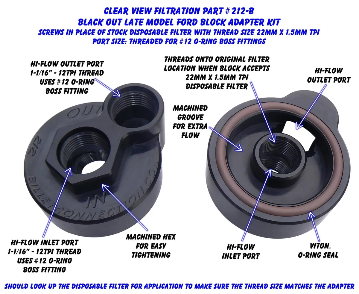 Clear View Filtration 212-B Oil Filter Block Adapter 2